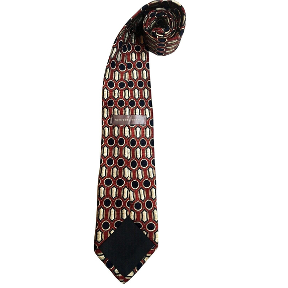 Vintage Geoffrey Beene Men's Neck Tie Black Red Gold Geometric Classic 100% Silk - Picture 2 of 3